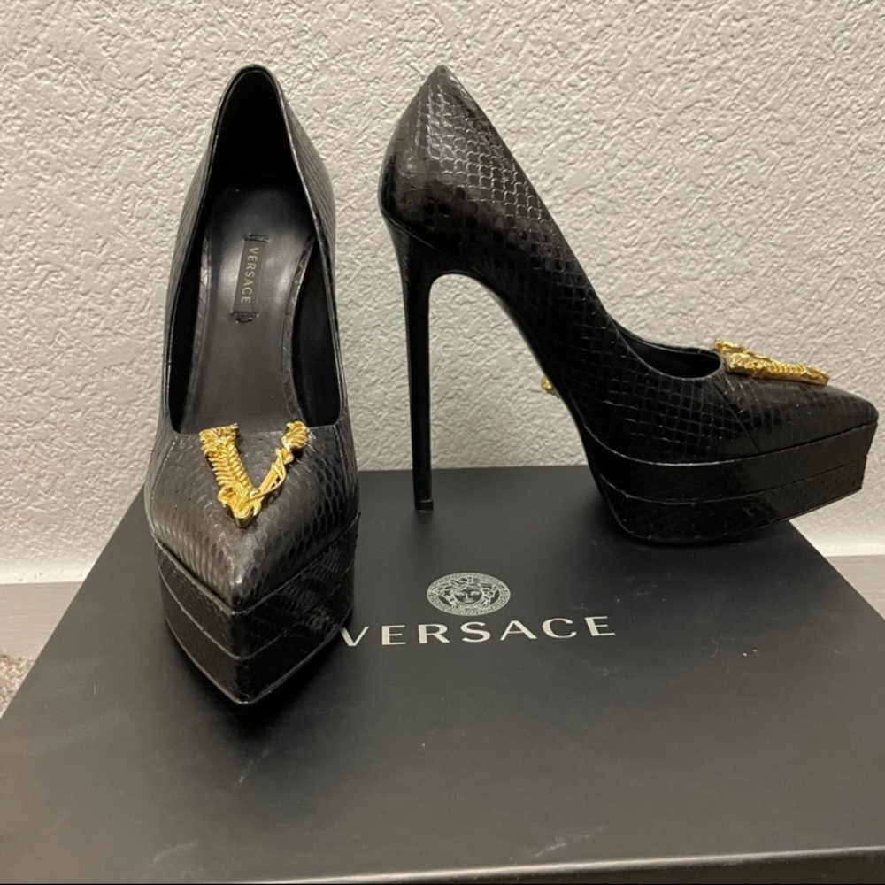 VERSACE SNAKESKIN PLATFORM PUMPS